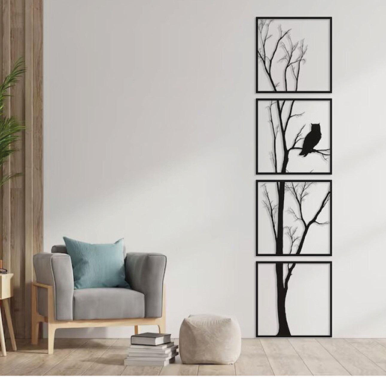 Tablou metal Copac cu bufniță