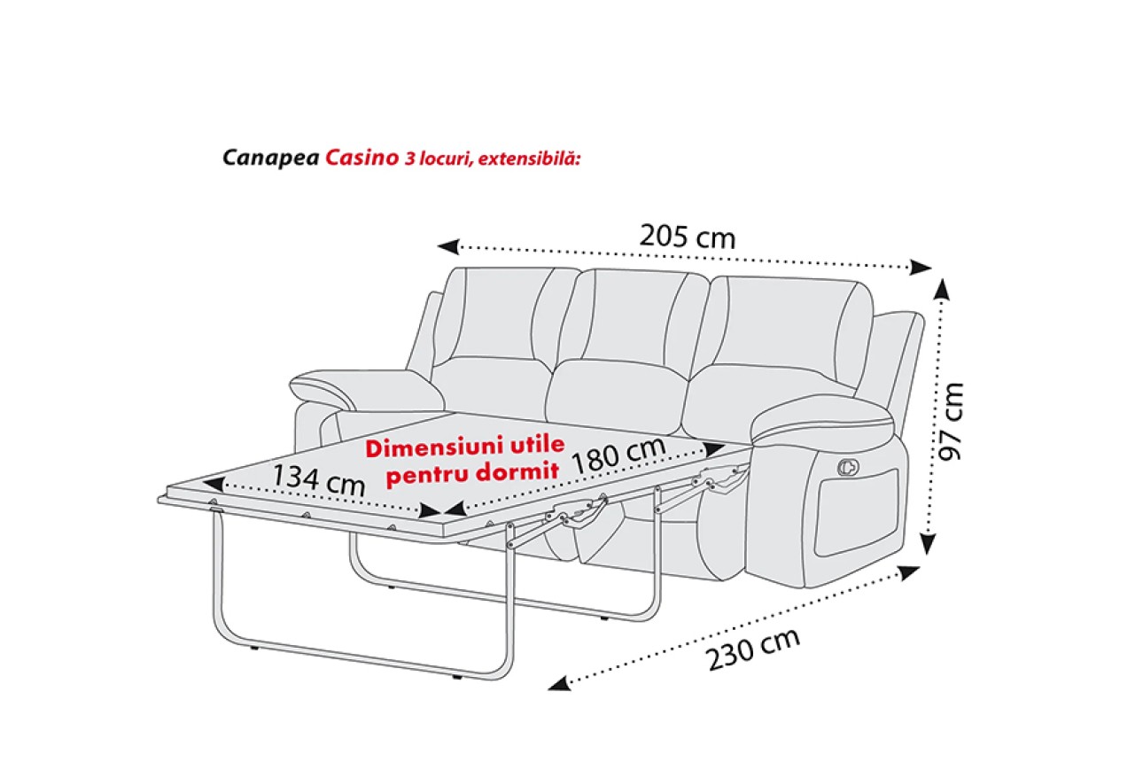 CANAPEA C3 EXTENSIBILA CASINO INFINITY 15 GREY